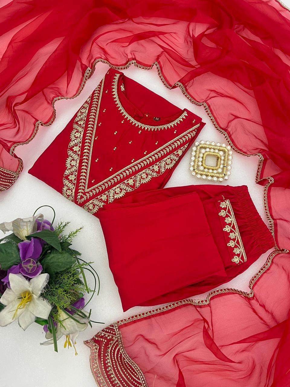 Roman Fabric Suit Set Red